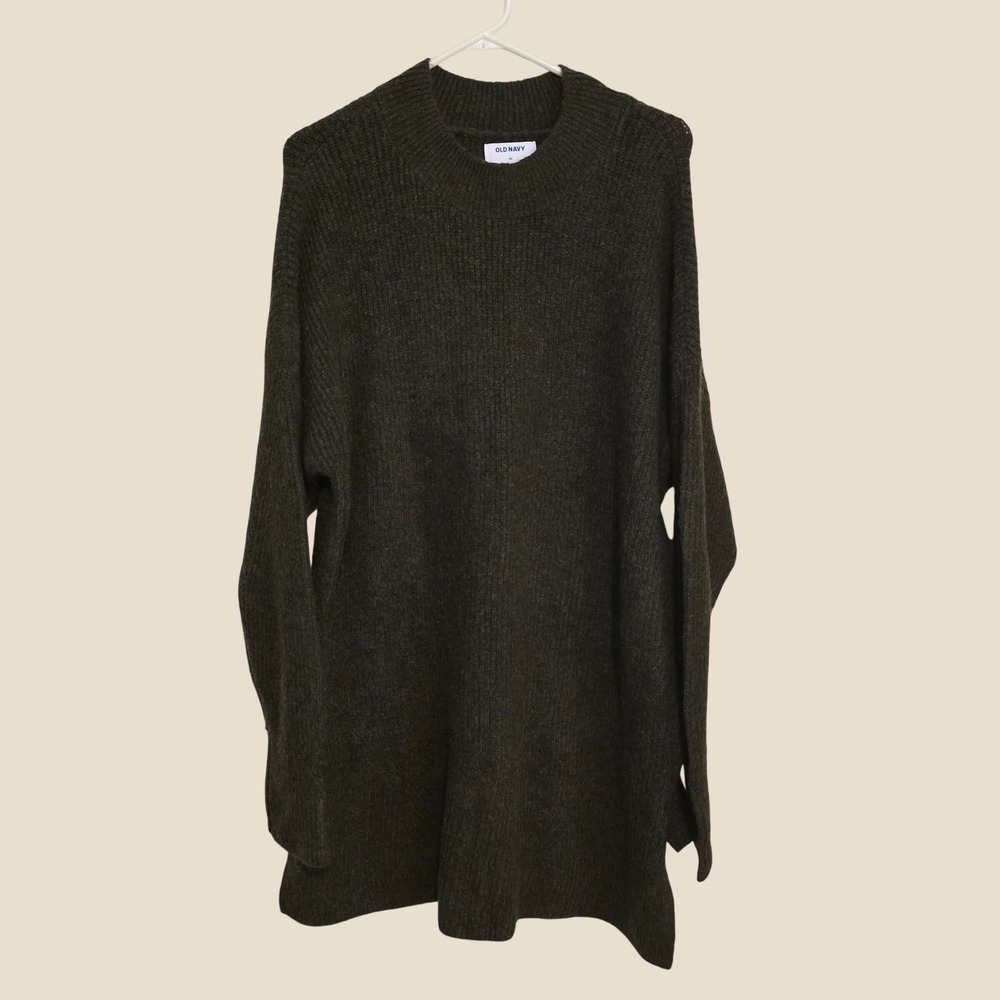 Old Navy Womens Green Sweater Tunic Size XXL Cozy Fall Ribbed Mock Neck